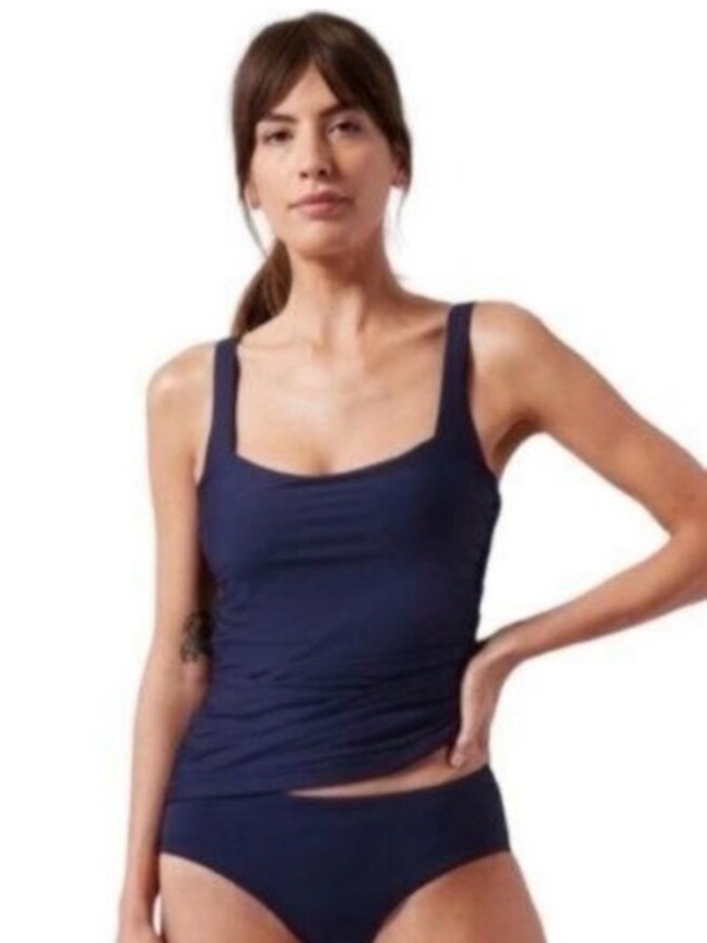 Athleta Square‎ Neck Bra Cup Swim Tankini Top UPF +50 Beach Vacation Blue